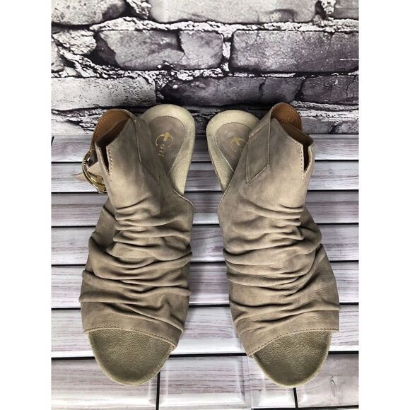 Earthies Earth Santo Taupe Suede Leather Peep Ankle Wedge Booties Women sz 10B - Picture 6 of 16